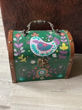 One of a kind Folk Hand Painted Box with handle